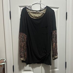 We The Free Black Top with Floral Sleeves